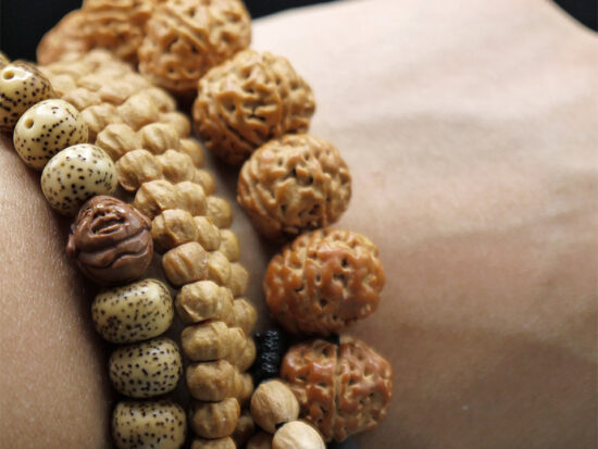 Wrist Mala, Golden Rudraksha, Bamboo Guru Bead, Cypress Beads 05